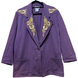 Vintage Accent On You Purple Denim Jacket Notch Lapel 100% Cotton Women Size L